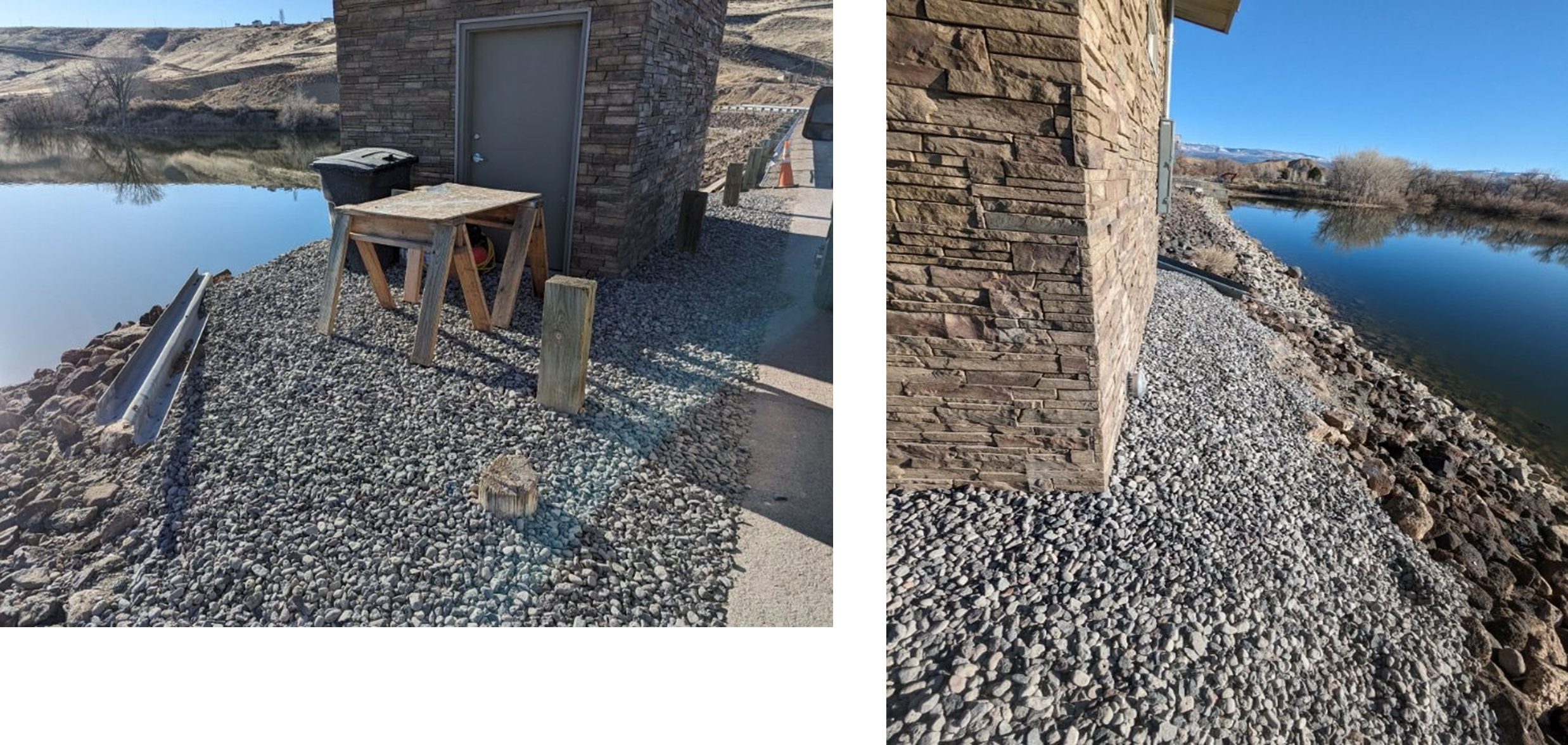 3/4" screened rock spread around exterior of building