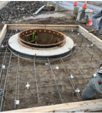 Double mat of rebar and placement of concrete